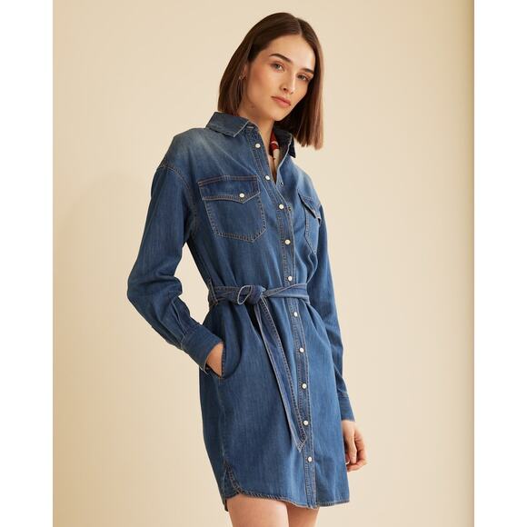 NWT - Pendleton Women's Chambray Pearl Snap-Front Shirt Dress Denim Size Medium - Picture 2 of 10